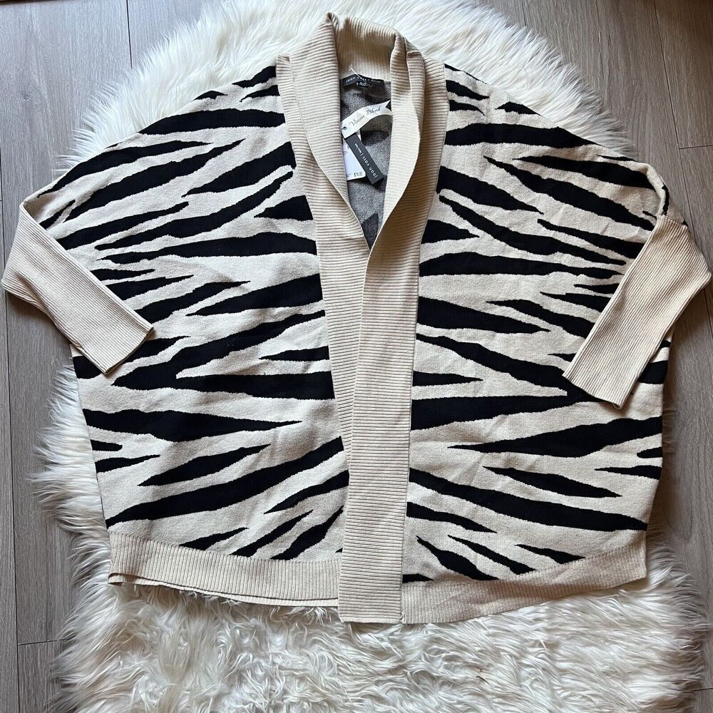 Joan Vass Cardigan Sweater Women medium Leopard Oversized Comfy Cozy Animal Open